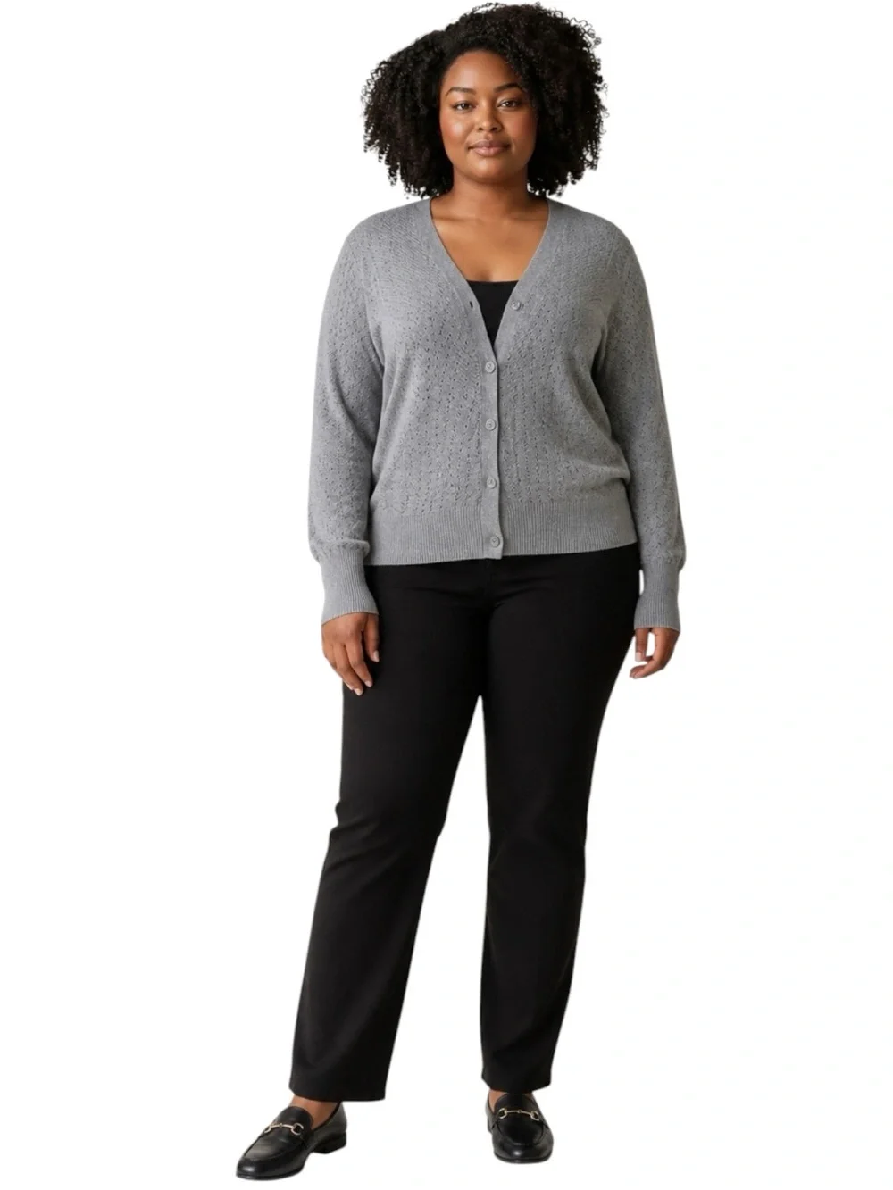 LANE BRYANT V-Neck Sparkly Silver Cardigan Sweater in Gray/Silver Size 18/20